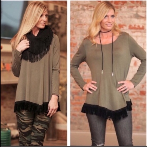 Olive & Black Fringe Tunic - Just 1 Small Left! - Picture 5 of 8
